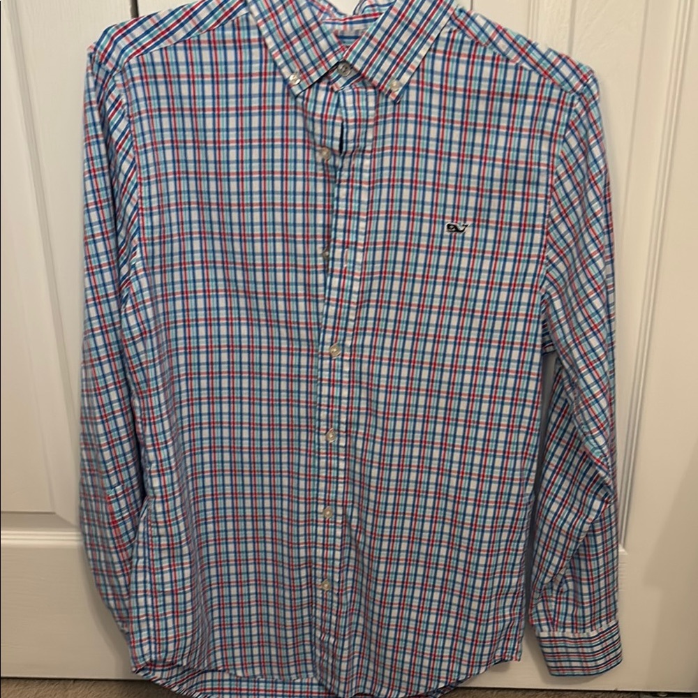 Vineyard Vines Blue and Red Plaid Casual Button Down Shirt